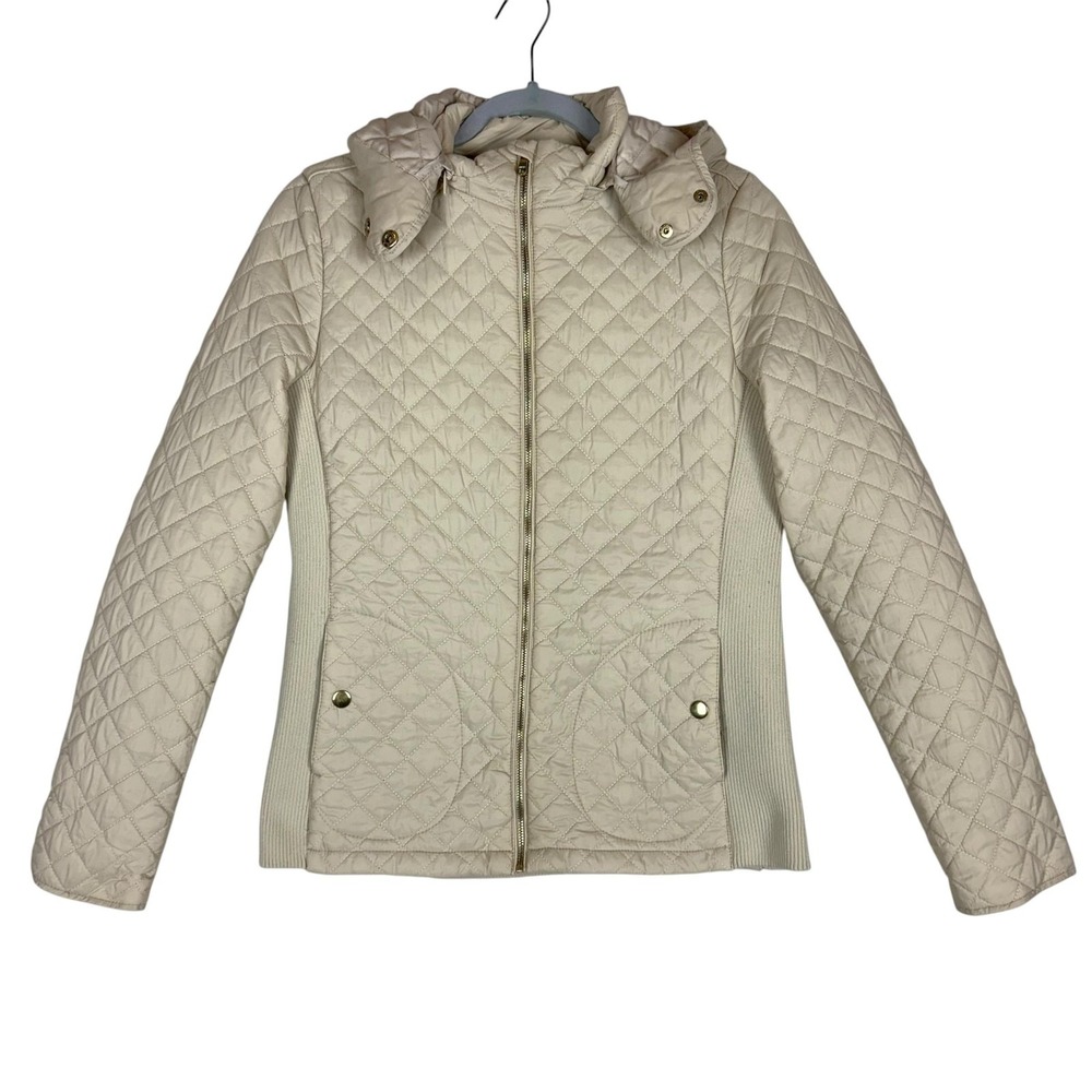 Copper Key Jacket Girls 14-16 Beige Quilted Hooded Zip Pockets Fall Winter